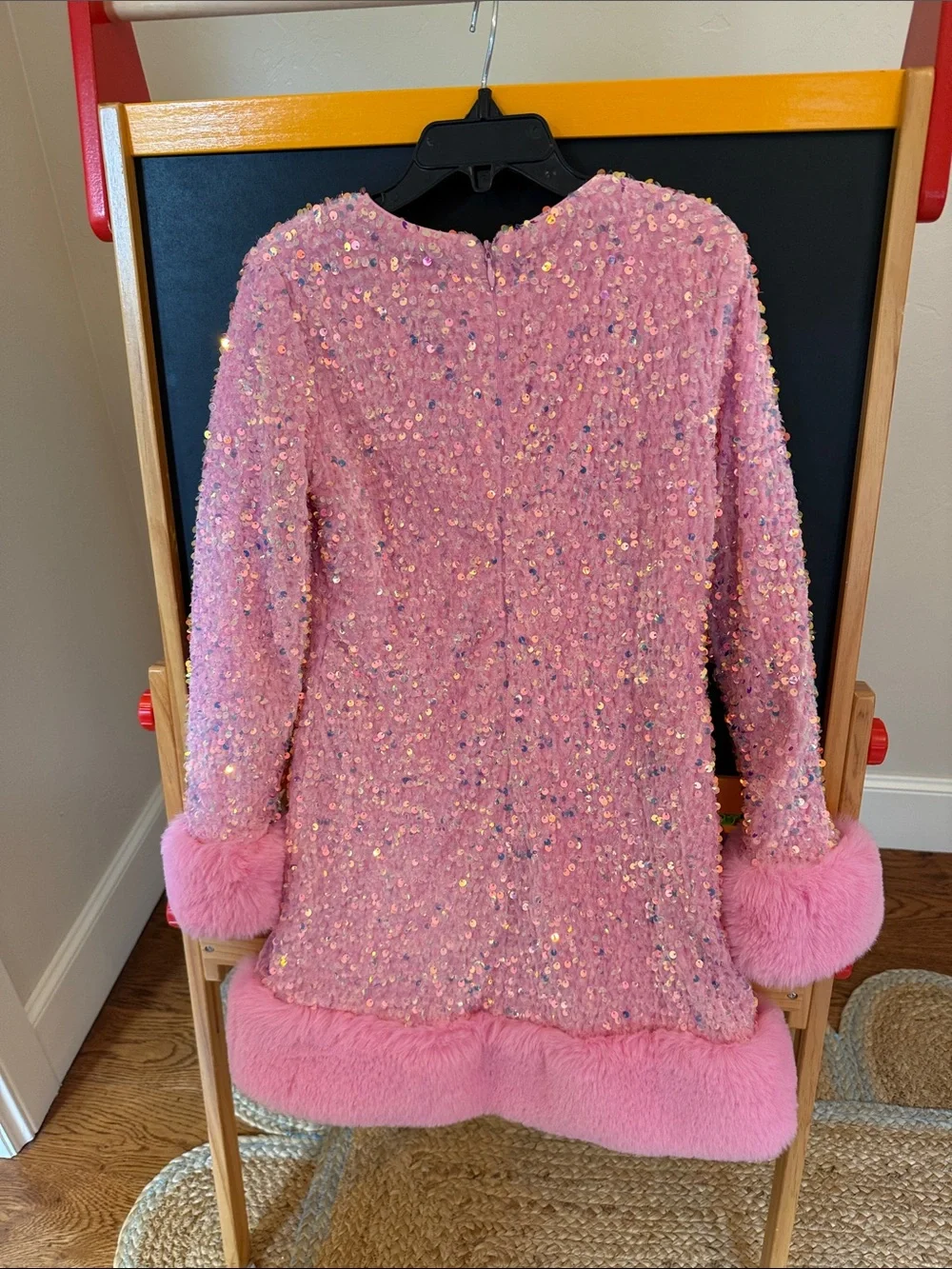 Sweet Pink Sequin & Faux-Fur Trim Girls' Formal Dress